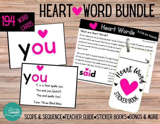 Heart Word Bundle - Songs, VIDEOS, Slides to teach Heart Words