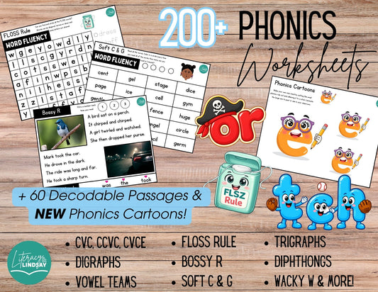 200+ Phonics BUNDLE & Cartoons